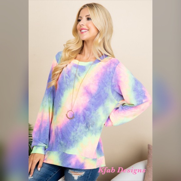🥰LAST 1! Soft Tie Dye French Terry Hi Lo Pullover - Picture 5 of 6